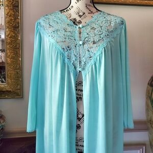 Vintage Aqua Blue Peignoir Lingerie Robe